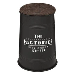 Pufa Joao Atmosphera okrągła czarna z brązowym siedziskiem loftowa do salonu 47 cm