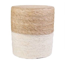Pufa Bolsa okrągła boho pleciona naturalna i biała do salonu i sypialni Intesi 41 cm
