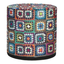 Pufa okrągła Overlay Intesi multikolor nowoczesna do salonu i sypialni zdejmowany pokrowiec