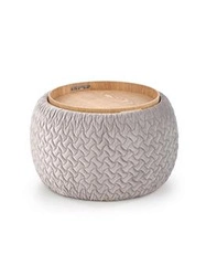 Pufa ze schowkiem i tacą Nobo szara okrągła tapicerowana do salonu i przedpokoju Intesi