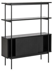 Regał metalowy z szafką Angus czarny industrialny do salonu i gabinetu Actona 94 cm