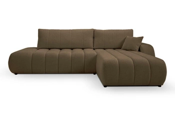 Narożnik z funkcją spania Hobro brązowy prawy do salonu nowoczesny z pojemnikiem