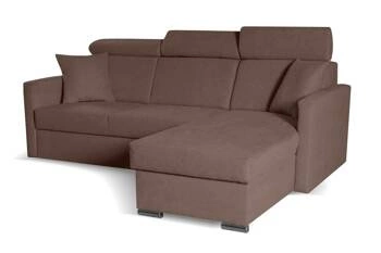 Nowoczesny narożnik z funkcją spania i pojemnikiem Mils brązowy do salonu Intesi