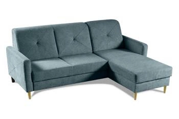 Narożnik Scandi niebieski skandynawski z funkcją spania do salonu z pojemnikiem