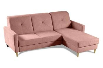 Narożnik z funkcją spania Scandi różowy nowoczesny do salonu z pojemnikiem lewy