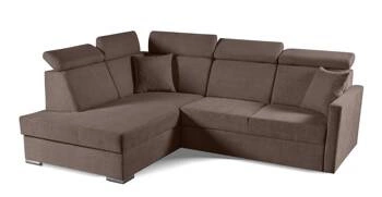 Narożnik z funkcją spania Mils XL lewostronny brązowy do salonu nowoczesny z pojemnikiem