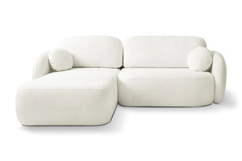 Narożnik z funkcją spania Salby lewy biały nowoczesny do salonu z pojemnikiem