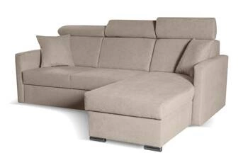 Narożnik z funkcją spania Mils beżowy do salonu nowoczesny z pojemnikiem na pościel