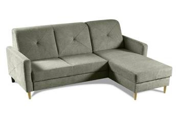 Nowoczesny narożnik z funkcją spania Scandi zielony lewostronny do salonu z pojemnikiem