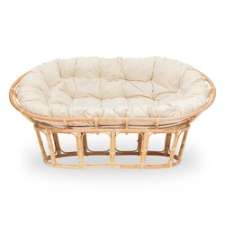Sofa Mamasan boho rattanowa 2-osobowa do salonu lub ogrodu naturalna z wygodną poduszką