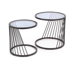 Zestaw 2 okrągłych stolików kawowych Tornello czarny szklany loftowy do salonu 2w1