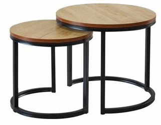 Zestaw 2 okrągłych stolików kawowych Mirra loftowy drewniany do salonu naturalny/czarny