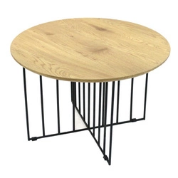 Stolik kawowy Maverick okrągły do salonu industrialny drewniany z metalową czarną podstawą 70 cm