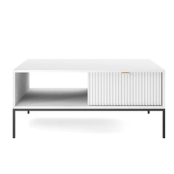 Stolik kawowy Delicious biały glamour z szufladą i półką do salonu, prostokątny 104x68 cm