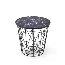 Stolik kawowy Rissa okrągły czarny marmur nowoczesny ze schowkiem do salonu Intesi