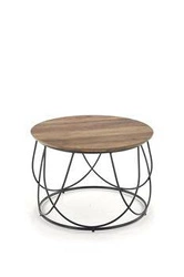 Stolik kawowy Jenna okrągły 60 cm nowoczesny orzechowy z czarną metalową nogą do salonu