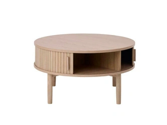 Stolik kawowy Meta okrągły 85 cm dębowy skandynawski ze schowkiem