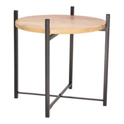 Stolik kawowy Ragna okrągły 42 cm loftowy drewniany z metalową podstawą do salonu Intesi