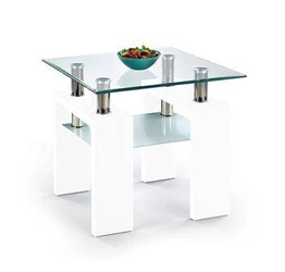 Stolik kawowy Rafes S kwadratowy szklany z półką biały nowoczesny 60x60 cm do salonu Intesi