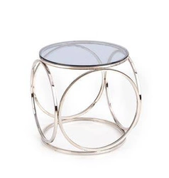 Stolik kawowy okrągły szklany Deyn S Intesi nowoczesny srebrny 50 cm do salonu