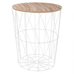 Stolik kawowy Kumi okrągły biały z naturalnym blatem skandynawski wysoki do salonu Atmosphera