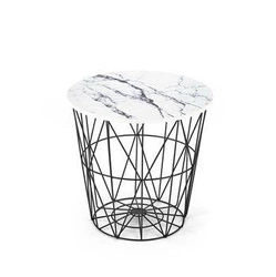 Stolik kawowy Rissa okrągły biały marmur nowoczesny ze schowkiem do salonu Intesi 42 cm