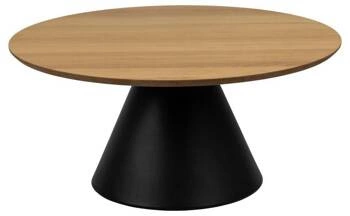 Stolik kawowy Soli okrągły 85 cm dębowy loftowy z czarną metalową nogą do salonu