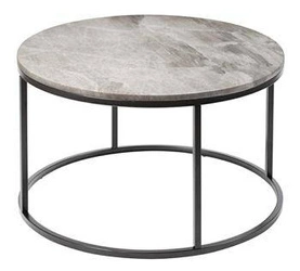 Stolik kawowy okrągły marmurowy Pony 85 cm beżowy glamour do salonu na czarnej podstawie