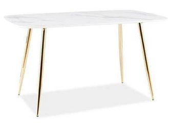 Stół do jadalni Celebr 140x80 cm biały marmur glamour na złotych nogach wysoki połysk Intesi