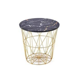 Stolik kawowy Rissa okrągły czarny marmur złoty nowoczesny ze schowkiem do salonu Intesi