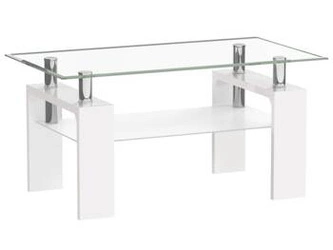 Stolik kawowy Ziba szklany prostokątny biały z półką nowoczesny do salonu 110x60 cm