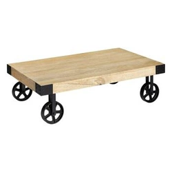 Stolik kawowy Silas mango prostokątny loftowy drewniany na kółkach do salonu 117 cm Atmosphera