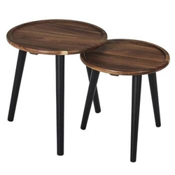 Zestaw 2 okrągłych stolików kawowych Bernia drewniany skandynawski do salonu Intesi