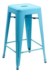 Hoker Paris 75 cm niebieski metalowy bez oparcia industrialny do kuchni inspirowany Tolix D2.DESIGN