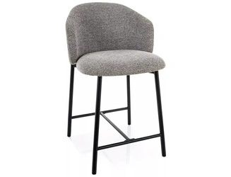 Hoker Tacoma szary tapicerowany do kuchni z oparciem na czarnych nogach