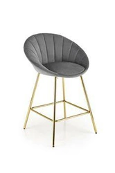 Hoker Shelly welurowy szary z oparciem i podłokietnikami glamour na złotych nogach do kuchni