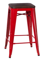 Hoker Paris Wood 75 cm czerwony industrialny stołek barowy do wyspy kuchennej D2.DESIGN