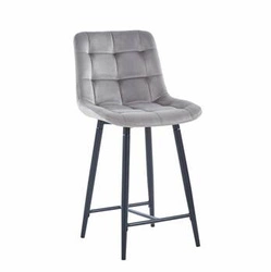 Hoker Poly Low szary welurowy z oparciem do kuchni nowoczesny pikowany na czarnych nogach 61 cm Intesi