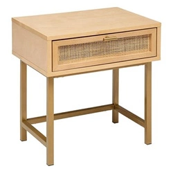 Szafka nocna Rayo boho z rattanowymi frontami i złotą podstawą, 45 cm szerokości, Atmosphera