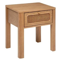Szafka nocna Tira 45 cm w stylu boho z rattanowym frontem i szufladą – Atmosphera naturalna elegancja do sypialni