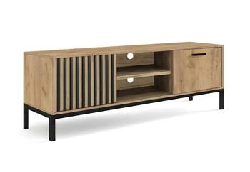 Szafka RTV Markle 180 cm dąb craft czarna z lamelami nowoczesna stojąca do salonu