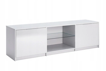 Szafka RTV Merle 179 cm biała połysk nowoczesna z półkami do salonu pod telewizor