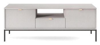 Szafka RTV Delicious szara ryflowana glamour stojąca do salonu 154 cm na wysokich nogach