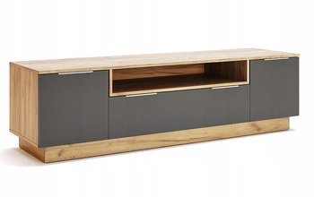 Szafka RTV 180 cm drewniana dąb szara nowoczesna Lana z szufladą do salonu Intesi