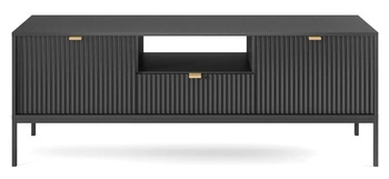 Szafka RTV Delicious czarna ryflowana glamour do salonu na wysokich nogach 154 cm Intesi