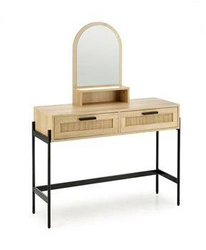 Toaletka kosmetyczna boho Makar z lustrem i szufladami do sypialni, naturalna i czarna