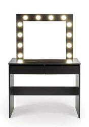 Toaletka z lustrem LED Sybilla czarna nowoczesna glamour do makijażu z szufladami do sypialni