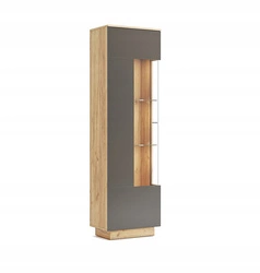 Witryna szklana Lana prawa LED dąb szary do salonu i na książki nowoczesna 60 cm