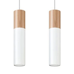 Lampa wisząca Pablo 2 biała drewniana nowoczesna do salonu kuchni lub nad wyspę