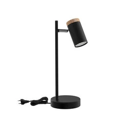 Lampa stołowa Lagos czarna metalowa z drewnem nowoczesna lampka nocna do sypialni 35cm